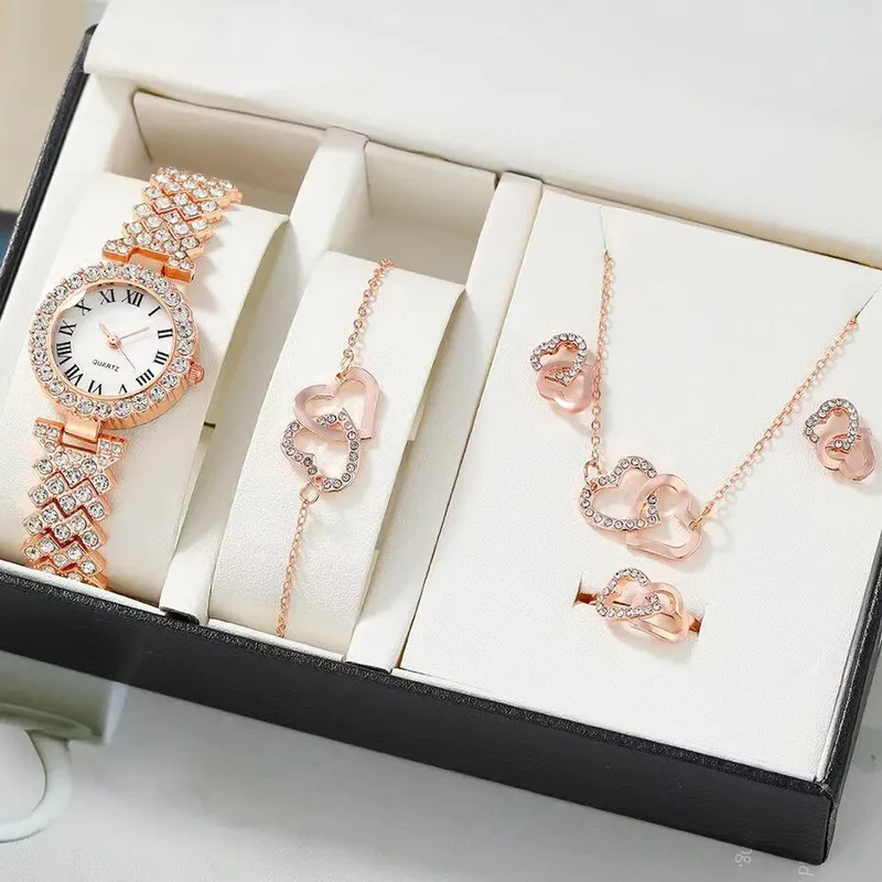 Rose gold watch and accessories set