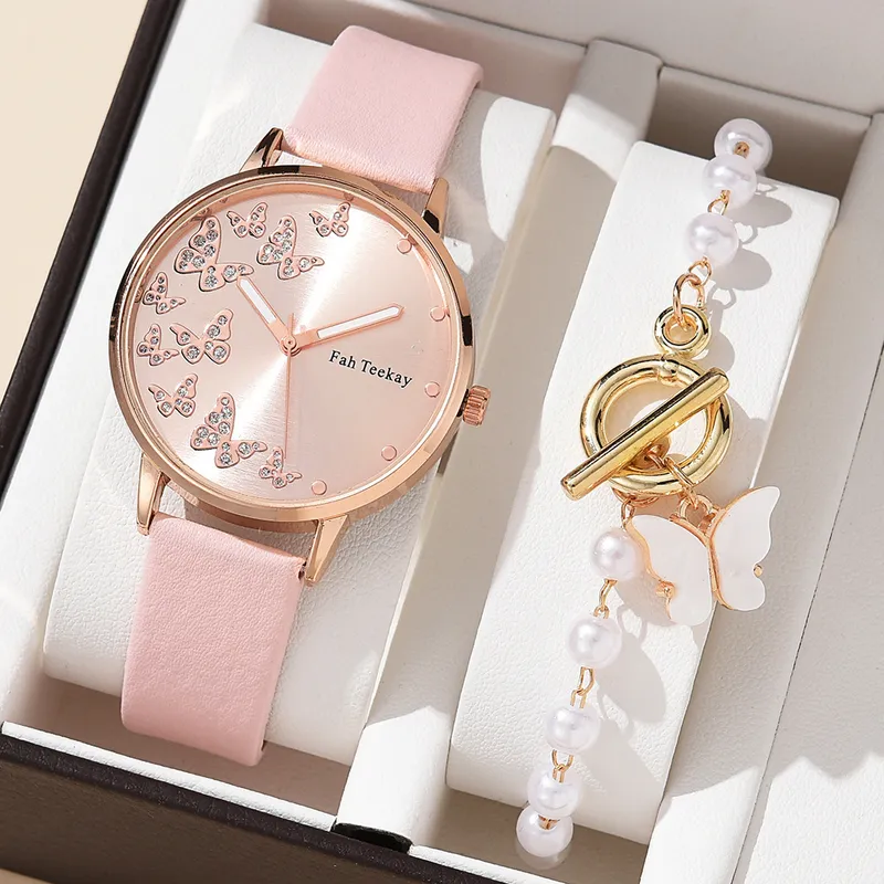 Pink watch and bracelet set