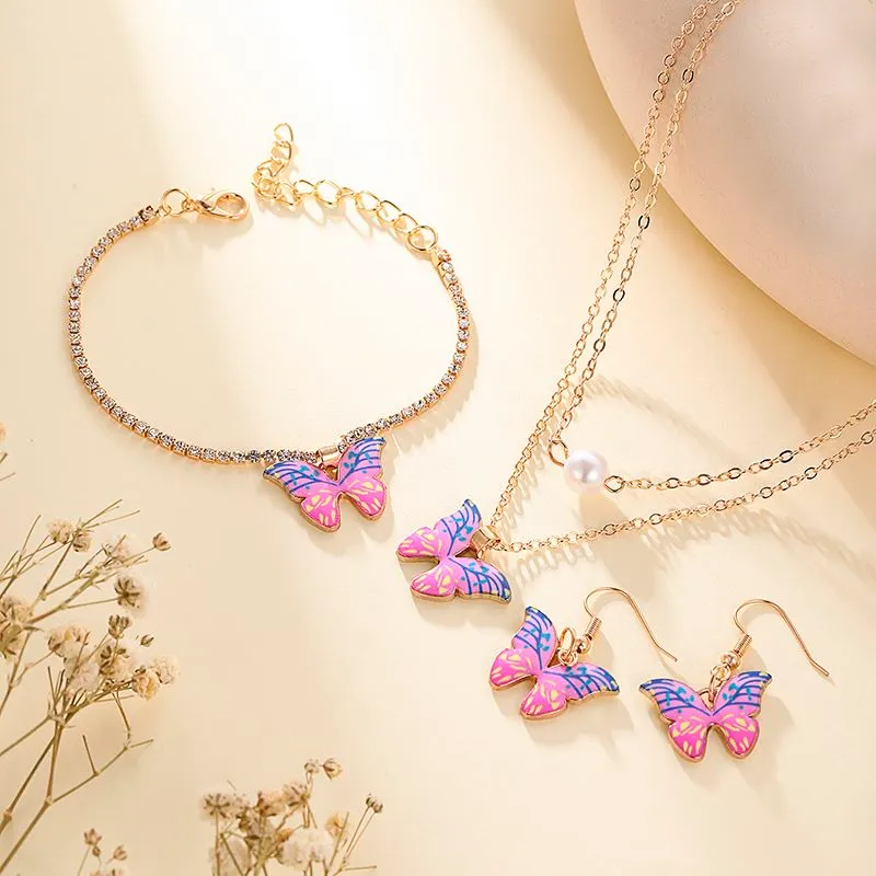 Pink butterfly accessories set