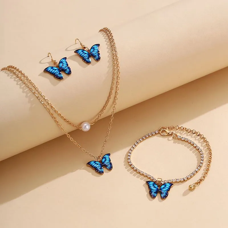 Blue butterfly accessories set