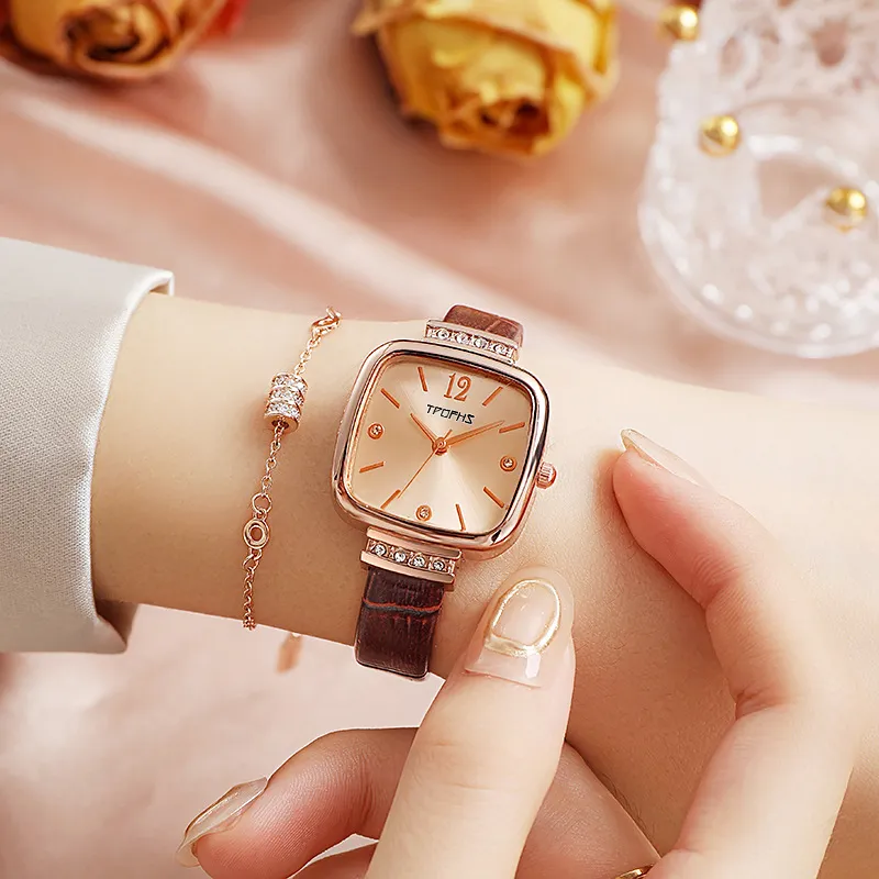 Brown leather women's watch
