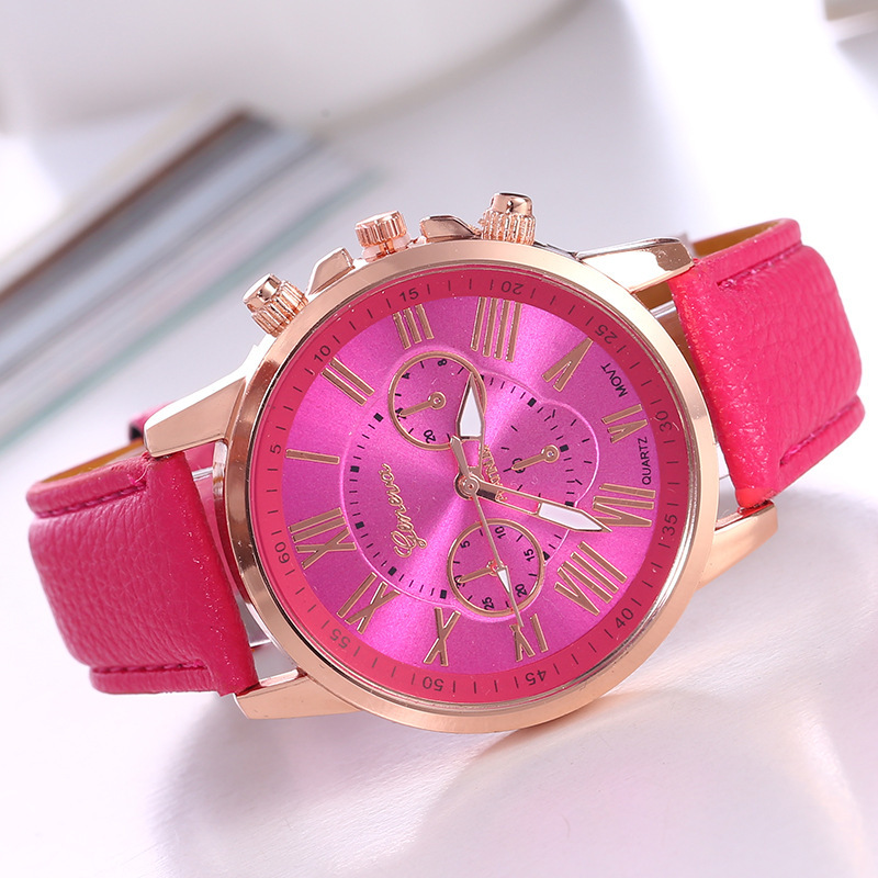 Women's pink leather watch