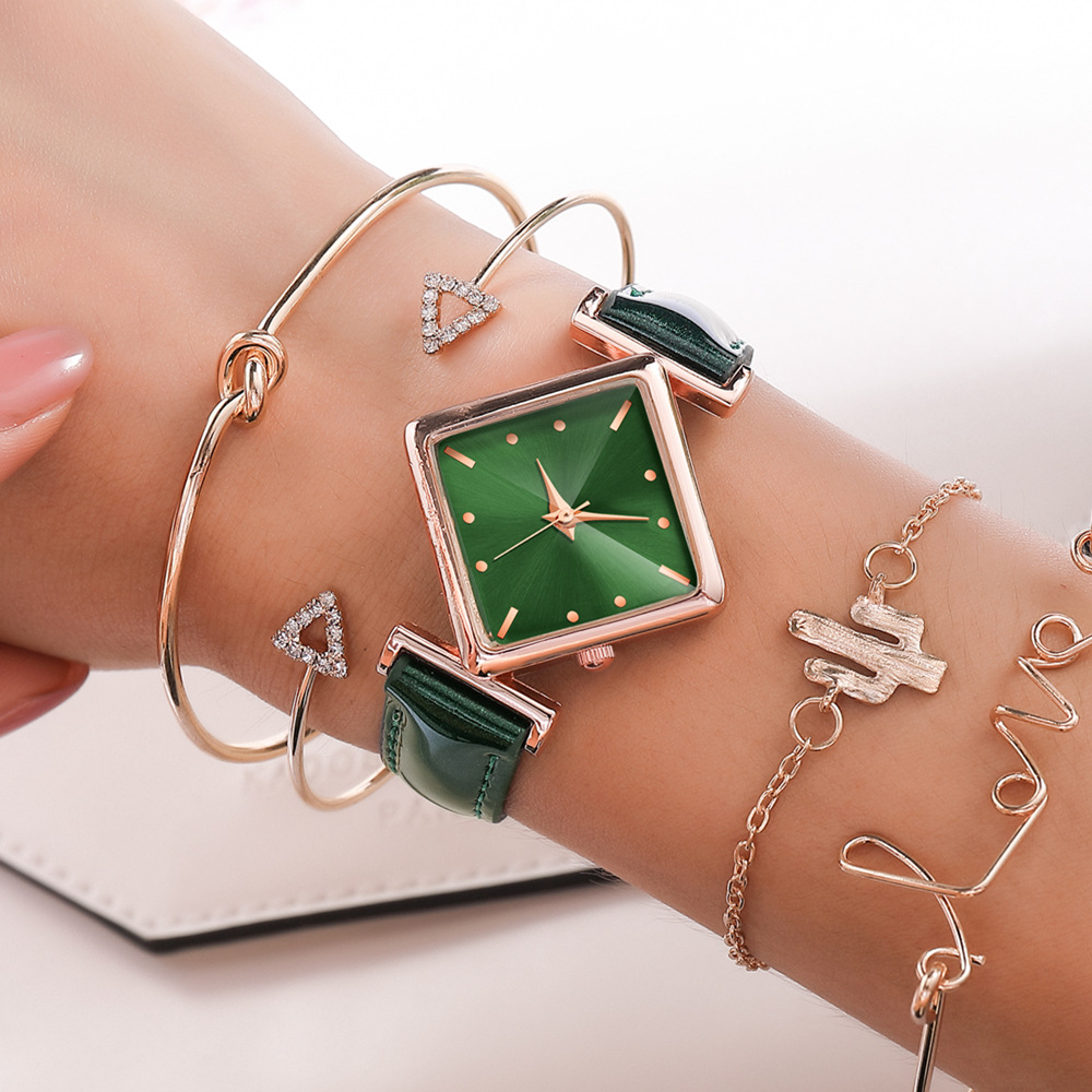 Green leather women's watch