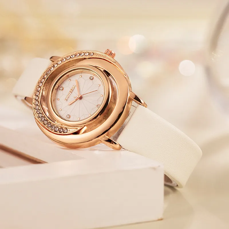 Luxurious white leather watch