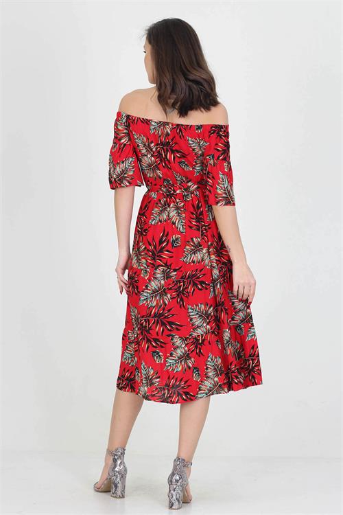 floral red midi dress