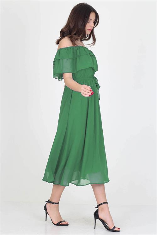 green chiffon midi dress
