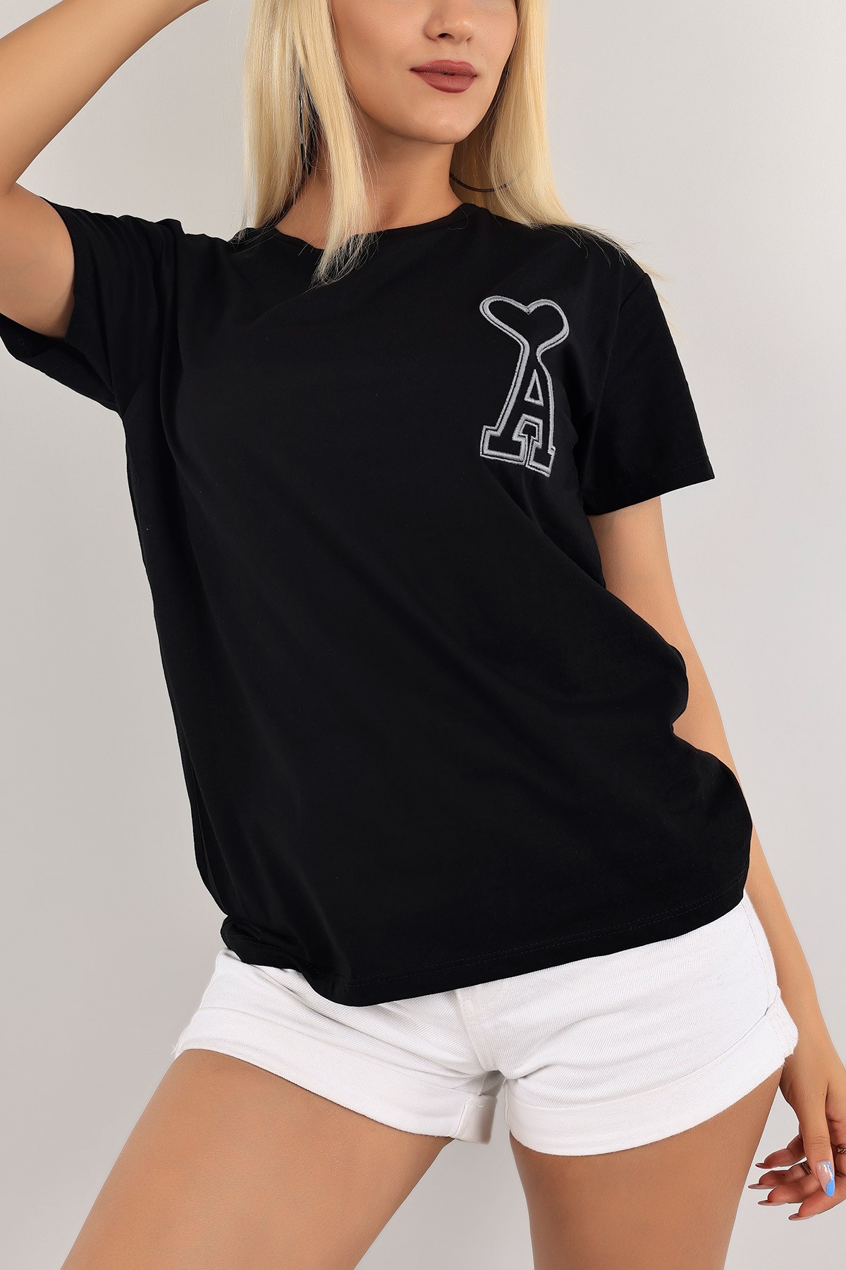 black T-shirt with letter