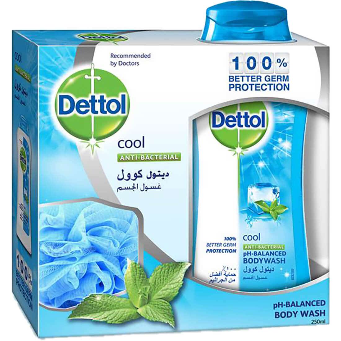 Dettol Shower Gel Cool 250 ml With Loofah
