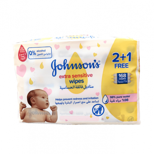 Johnsons Extra Sensitive Baby Wipes - 168 Wipes
