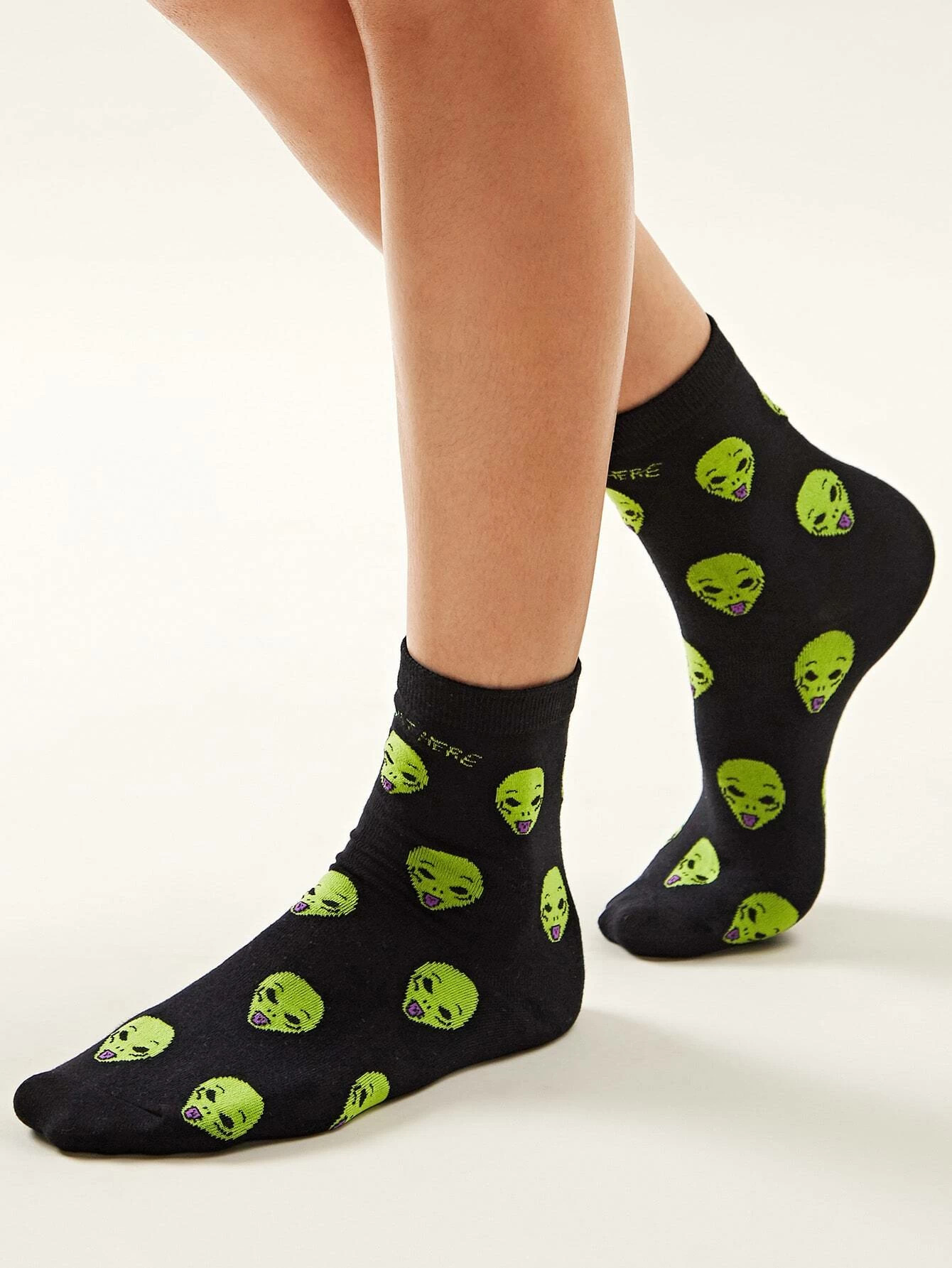 Green alien socks
