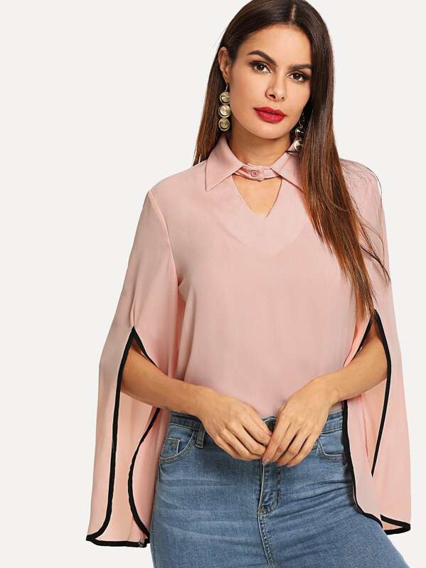 Pink blouse with wide sleeves